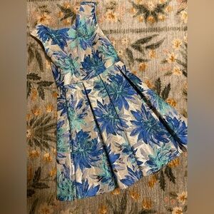 Alice + Olivia Floral Jacquard Blue Metallic Foss Open Back A-line Dress